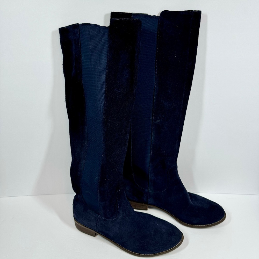 Very Volatile Suede Knee High Boots Elastic Panel Comfort Blue Size 7